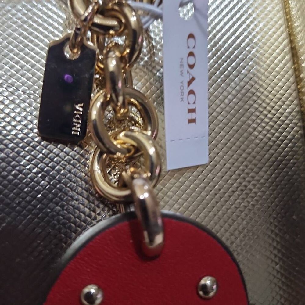 Coach Red Leather Heart Studded Bag Charm - Picture 3 of 6